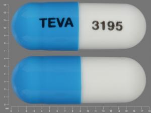Pill TEVA 3195 Blue & White Capsule/Oblong is Ketoprofen