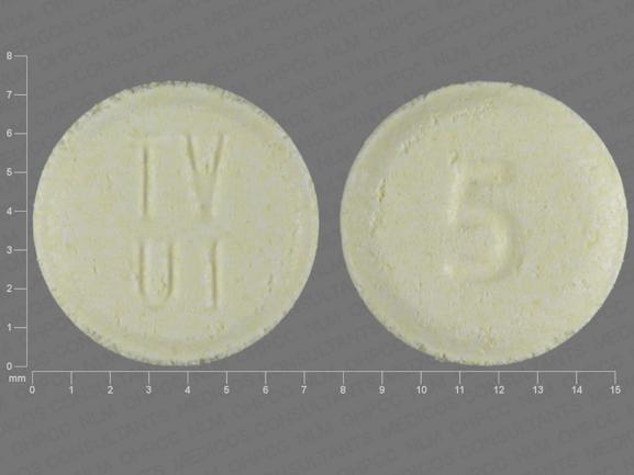 Pill TV U1 5 Yellow Round is Olanzapine (Orally Disintegrating)