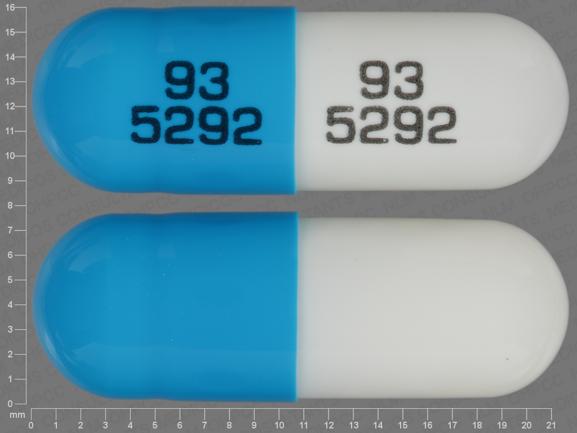 Pill 93 5292 93 5292 Blue & White Capsule/Oblong is Methylphenidate Hydrochloride Extended-Release (CD)