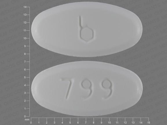 Pill b 799 White Elliptical/Oval is Buprenorphine Hydrochloride (Sublingual)