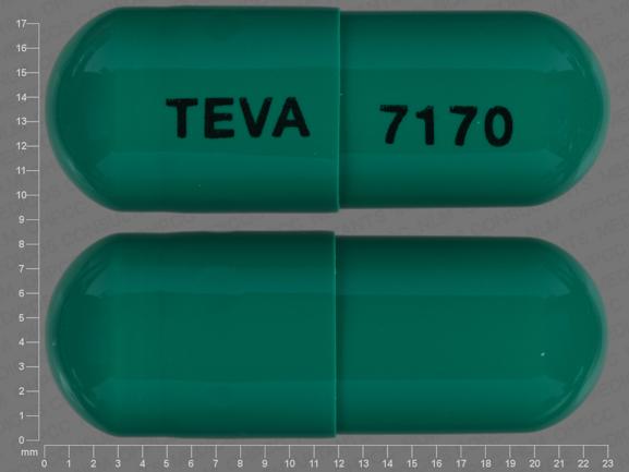 Pill TEVA 7170 Green Capsule-shape is Celecoxib