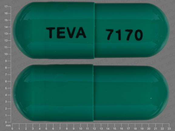 Pill TEVA 7170 Green Capsule/Oblong is Celecoxib