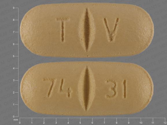 Pill T V 74 31 Yellow Capsule/Oblong is Valsartan