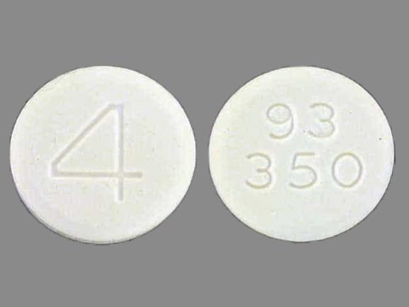 Pill 93 350 4 White Round is Acetaminophen and Codeine Phosphate