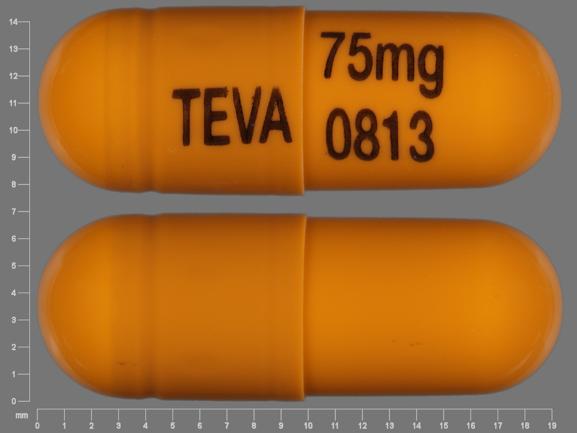 Pill TEVA 75 mg 0813 Orange Capsule/Oblong is Nortriptyline Hydrochloride