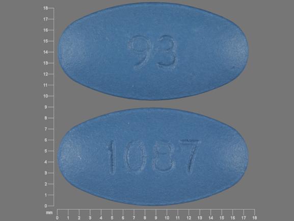 Pill 93 1087 Blue Elliptical/Oval is Cefaclor ER
