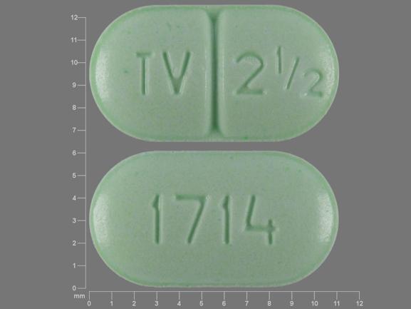 Pill TV 2 1/2 1714 Green Capsule/Oblong is Warfarin Sodium