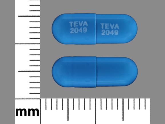 Pill TEVA 2049 TEVA 2049 Blue Capsule/Oblong is Tolterodine Tartrate Extended-Release