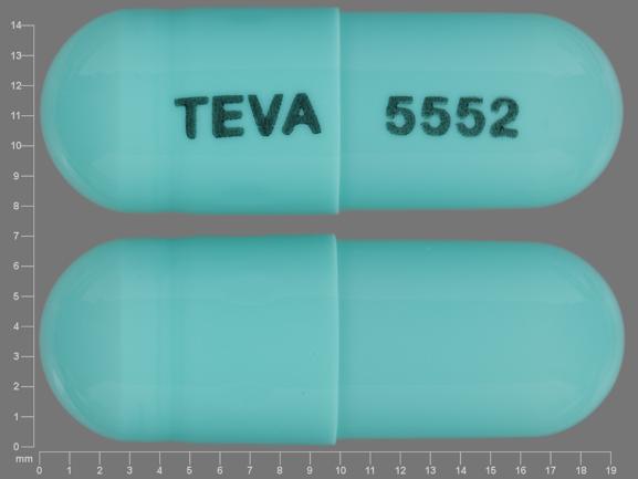 Pill TEVA 5552 Green Capsule/Oblong is Dexmethylphenidate Hydrochloride Extended-Release