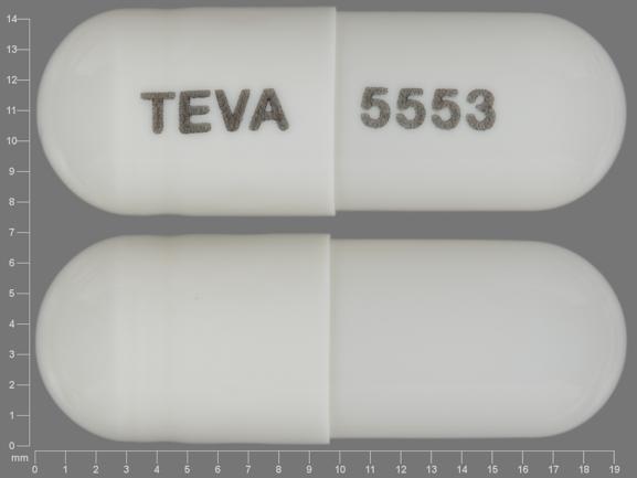 Pill TEVA 5553 White Capsule/Oblong is Dexmethylphenidate Hydrochloride Extended-Release
