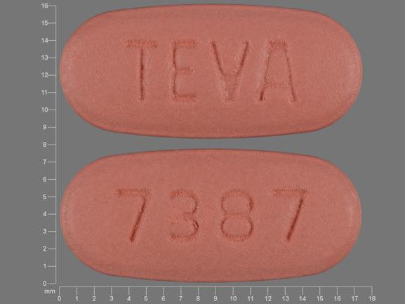 Pill TEVA 7387 Pink Oval is Moxifloxacin Hydrochloride