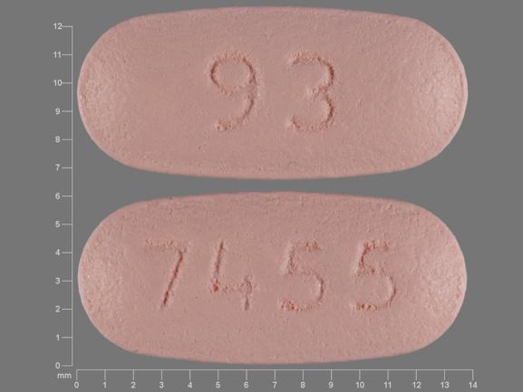 Pill 93 7455 Pink Elliptical/Oval is Glipizide and Metformin Hydrochloride