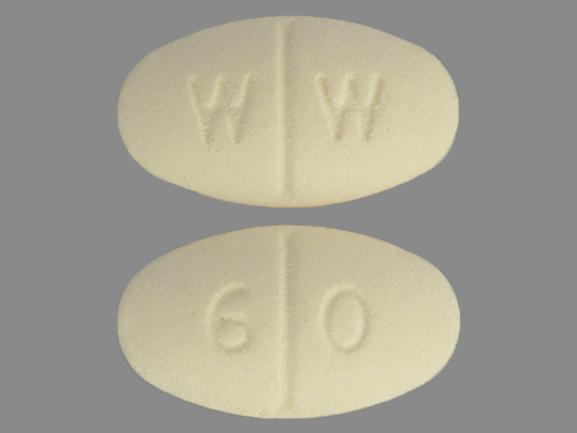 Pill W W 60 Yellow Elliptical/Oval is Isosorbide Mononitrate Extended Release