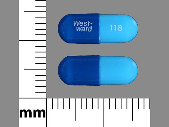 Pill West-ward 118 Blue Capsule/Oblong is Colchicine