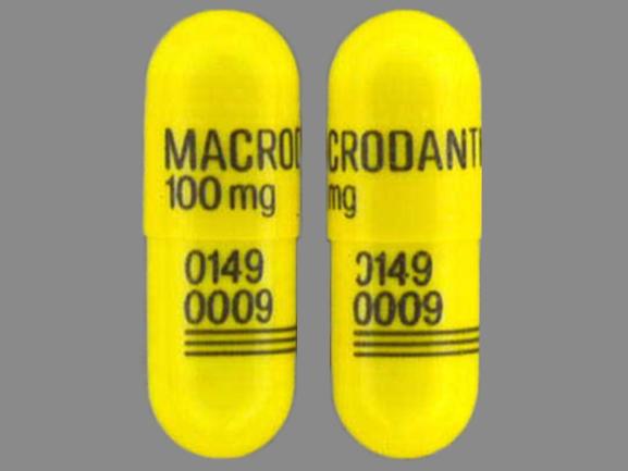 Pill MACRODANTIN 100 mg 0149 0009 Yellow Capsule-shape is Macrodantin