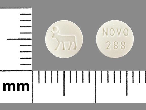 Pill NOVO 288 LOGO is Activella estradiol 1 mg /  norethindrone acetate 0.5 mg