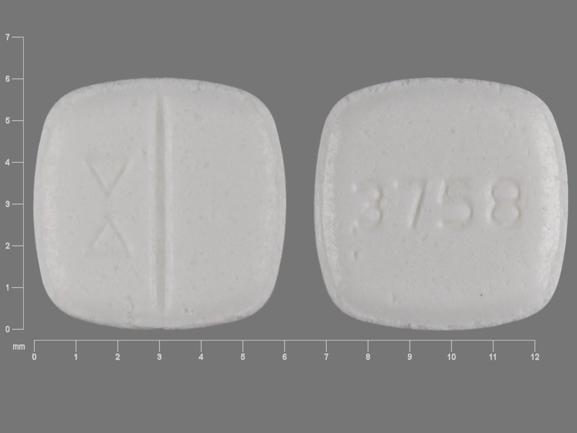 Pill Logo 3758 White Four-sided is Lisinopril