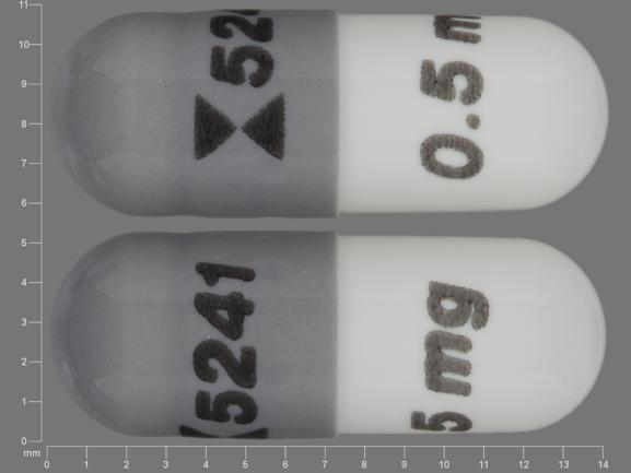 Pill Logo 5241 0.5 mg Gray Capsule-shape is Anagrelide Hydrochloride