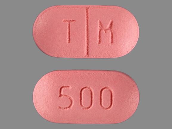 Pill TM 500 Pink Elliptical/Oval is Tindamax