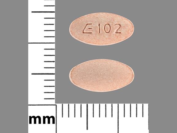 Pill E 102 Peach Oval is Lisinopril