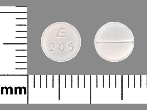 Pill E 205 White Round is Methimazole