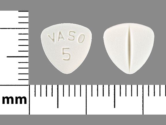 Pill VASO 5 White Three-sided is Enalapril Maleate