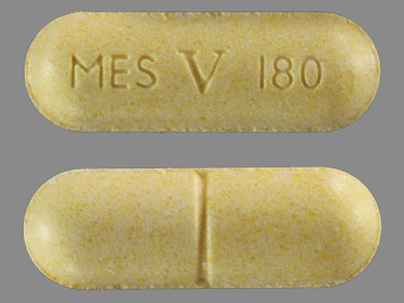 Pill MES V 180 Yellow Elliptical/Oval is Mestinon Timespan