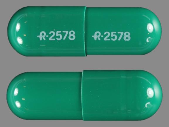 Pill R 2578 R 2578 Green Capsule-shape is Diltiazem Hydrochloride Extended-Release (CD)