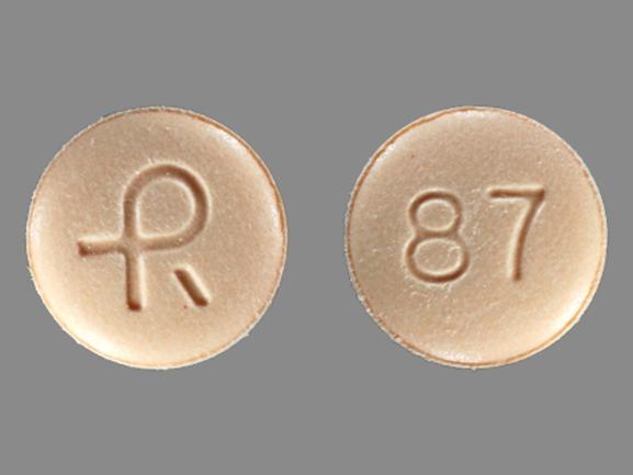 Pill R 87 Peach Round is Alprazolam Extended Release