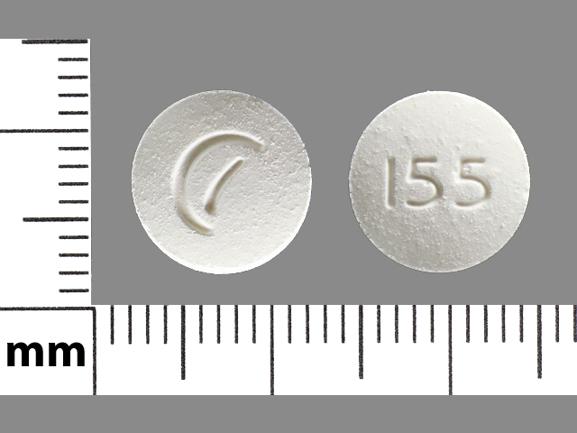 Pill Logo (Actavis) 155 White Round is Buprenorphine Hydrochloride and Naloxone Hydrochloride (Sublingual)