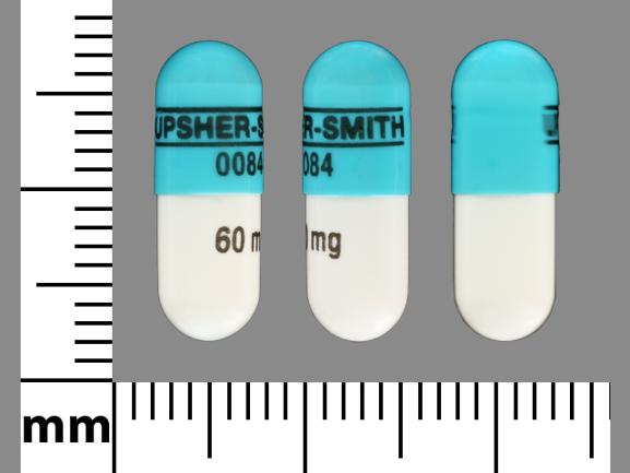 Pill UPSHER-SMITH 0084 60mg Blue & White Capsule/Oblong is Propranolol Hydrochloride Extended Release