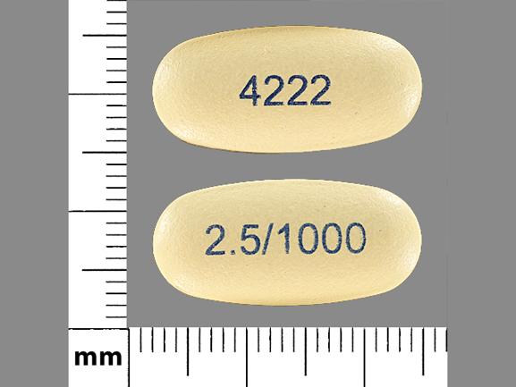 Pill 2.5/1000 4222 is Kombiglyze XR metformin hydrochloride extended-release 1000 mg / saxagliptin 2.5 mg