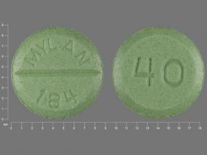 Pill 40 MYLAN 184 Green Round is Propranolol Hydrochloride