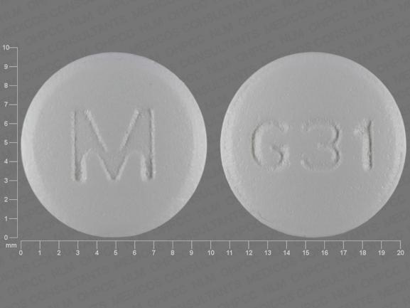 Pill M G 31 White Round is Glipizide and Metformin Hydrochloride