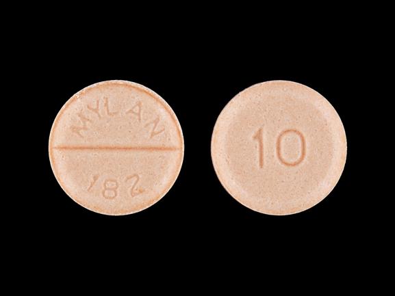 Pill 10 MYLAN 182 Orange Round is Propranolol Hydrochloride