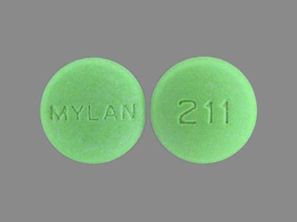 Pill MYLAN 211 Green Round is Amitriptyline Hydrochloride and Chlordiazepoxide