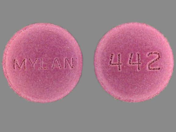 Pill MYLAN 442 Purple Round is Amitriptyline Hydrochloride and Perphenazine