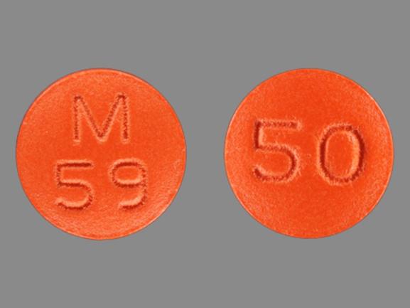 Pill 50 M 59 Orange Round is Thioridazine Hydrochloride