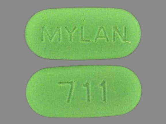 Pill MYLAN 711 Green Elliptical/Oval is Hydrochlorothiazide and Methyldopa