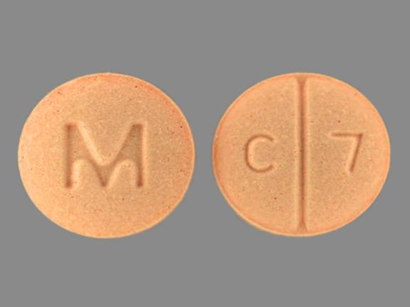Pill M C 7 Peach Round is Clozapine