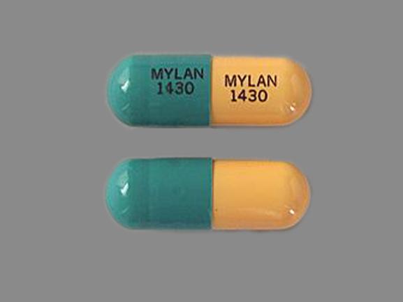 Pill MYLAN 1430 MYLAN 1430 Green & Yellow Capsule/Oblong is Nicardipine Hydrochloride