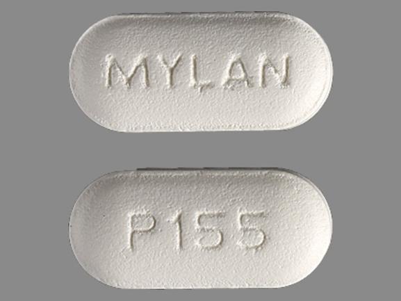 Pill Imprint MYLAN P155 (Metformin Hydrochloride and Pioglitazone Hydrochloride 500 mg / 15 mg (base))