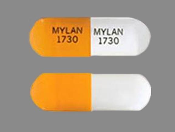 Pill MYLAN 1730 MYLAN 1730 Peach & White Capsule/Oblong is Ursodiol
