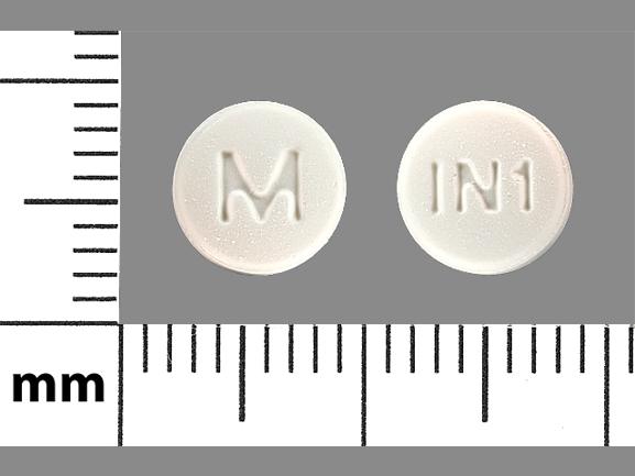 Pill M IN1 White Round is Irbesartan