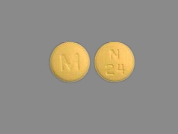 Pill M N 24 Yellow Round is Nisoldipine Extended Release