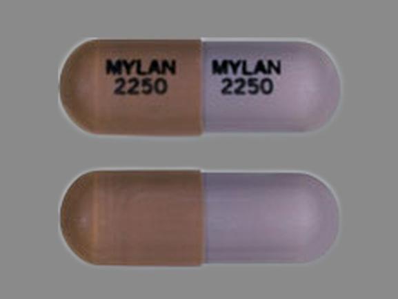 Pill MYLAN 2250 MYLAN 2250 Tan Capsule-shape is Mycophenolate Mofetil