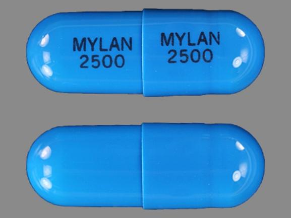 Pill MYLAN 2500 MYLAN 2500 Blue Capsule/Oblong is Tamsulosin Hydrochloride