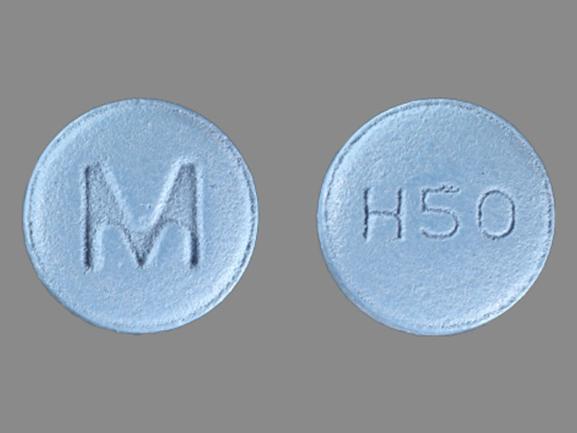 Pill M H50 Blue Round is Hydroxyzine Hydrochloride