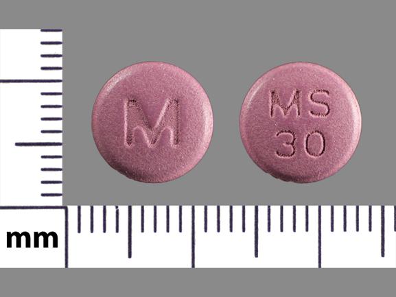 Pill M MS 30 Purple Round is Morphine Sulfate Extended Release