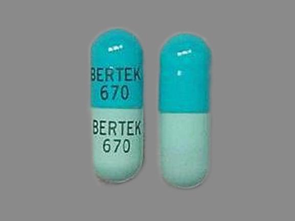 Pill BERTEK 670 BERTEK 670 Blue Capsule-shape is Phenytek